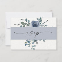 Floral azul turbio y boda negra RSVP