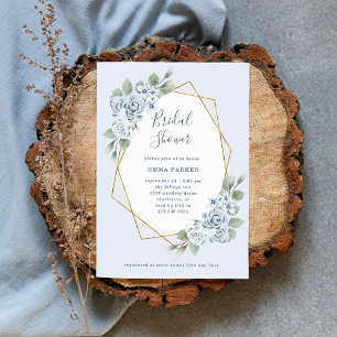 Invitación Floral azul turbio y eucalipto   Ducha de novia