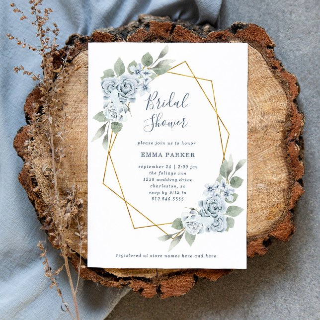 Invitación Floral azul turbio y eucalipto | Ducha de novia (Subido por el creador)