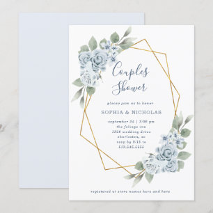 Invitación Floral azul turbio y eucalipto Ducha de parejas