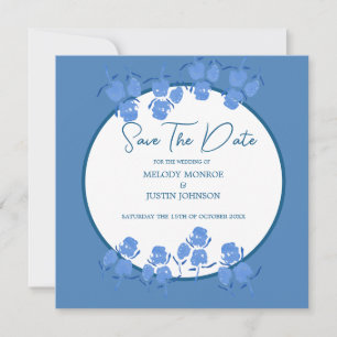 Invitación floral azul turbulenta romántica