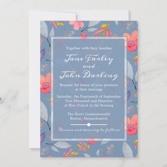 Invitación floral azul turquesa (Anverso)