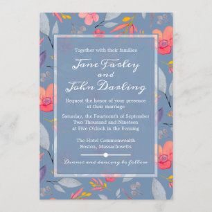 Invitación floral azul turquesa