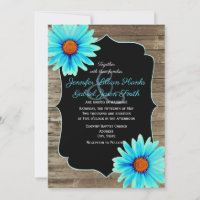 Floral azul turquesa, boda de madera de pizarra