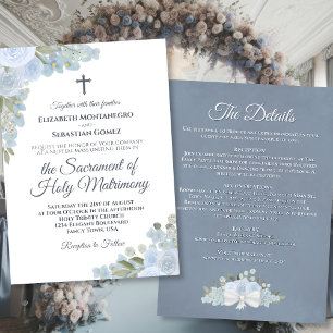 Invitación Floral azul turquesa con detalles Boda católico