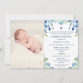 Invitación Floral azul turquesa con foto cristiana