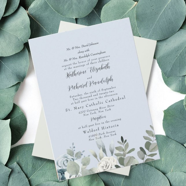 Invitación Floral azul turquesa formal ambos padres Boda (Subido por el creador)