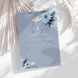 Invitación Floral azul turquesa primera comunión