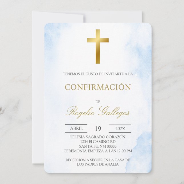 Invitación Floral azul turquesa primera comunión española (Anverso)