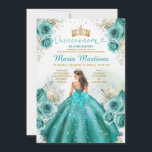 Invitación Floral azul turquesa Princesa de oro Corona Quiñce<br><div class="desc">EDITABLE Turquesa Floral Princesa Oro Corona Quiñceanera Invitación Elegante Flores Turquesas Princesa Vestido Mis Quince Invite Quinceañera 15 Anos,  Purpurina de Oro 16 Cumpleaños</div>