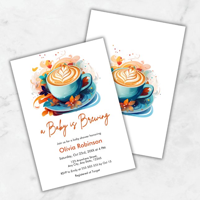 Invitación Floral azul Un bebé está preparando café Baby Show (Blue Floral Love is Brewing Coffee Baby Shower Invitation )