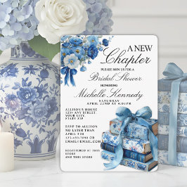 Invitación Floral azul Un nuevo capítulo ducha de novia