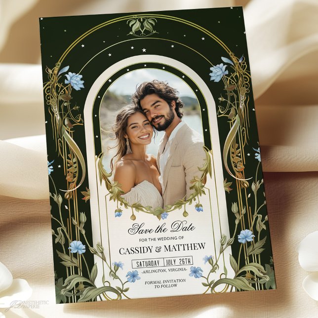 Invitación Floral azul única salve la foto de la fecha (Subido por el creador)