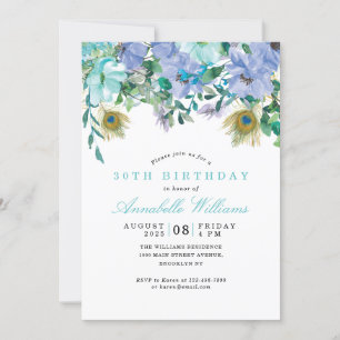 Invitación Floral azul verde azul rustica Boho Mint cumpleaño