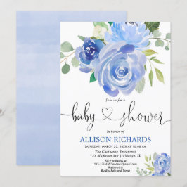 Invitación Floral azul verdor elegante niño ducha bebé