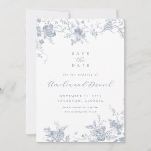 Invitación Floral azul vintage Save the Date