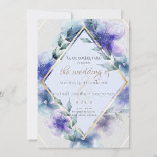 Invitación floral azul violeta