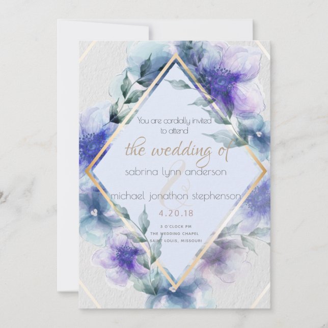 Invitación floral azul violeta (Anverso)