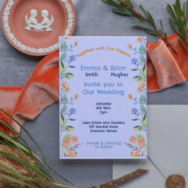 Invitación Floral Azul Y Amarilla Periwinkle