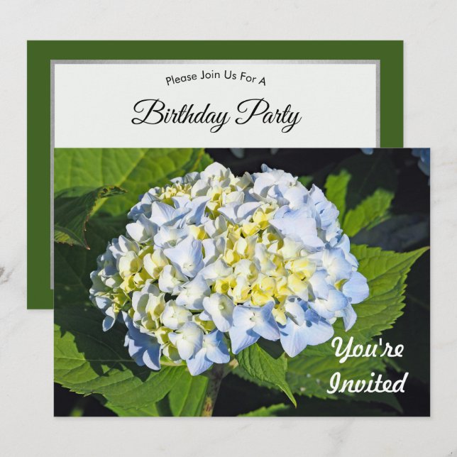 Invitación Floral Azul y amarillo Hydrangea Foto Cumpleaños (Anverso / Reverso)