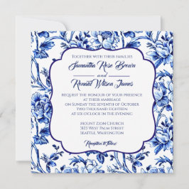 Invitación Floral azul y blanca Boda de decoración de campo f