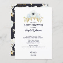 Floral azul y blanca de primavera en Baby Shower d