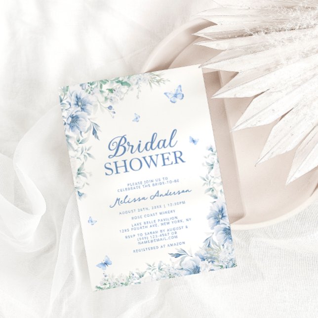 Invitación Floral azul y blanca elegante ducha de novia (Subido por el creador)