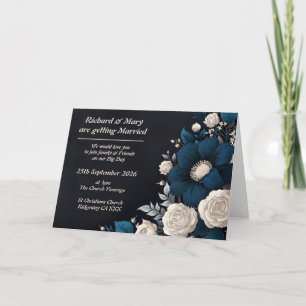 Invitación floral azul y crema doblada