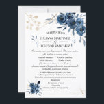 Invitación floral azul y dorada (Español)<br><div class="desc">invitaciones únicas y elegantes para todos eventos.</div>