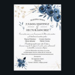 Invitación floral azul y dorada (Español)<br><div class="desc">invitaciones únicas y elegantes para todos eventos.</div>