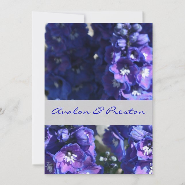 Invitación floral azul y púrpura brillante de la (Anverso)