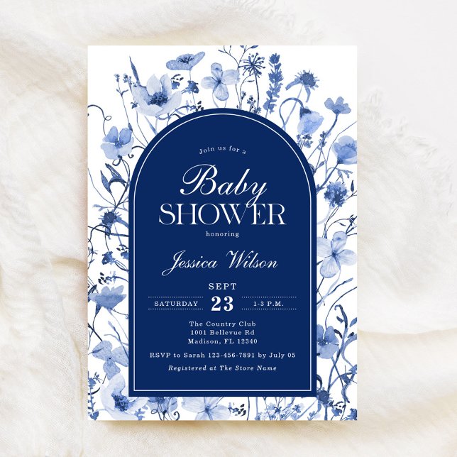 Invitación Floral Baby Boy Shower Chinoiserie Marina Azul (Subido por el creador)