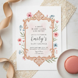 Invitación Floral Baby Girl Shower Invitation Frame