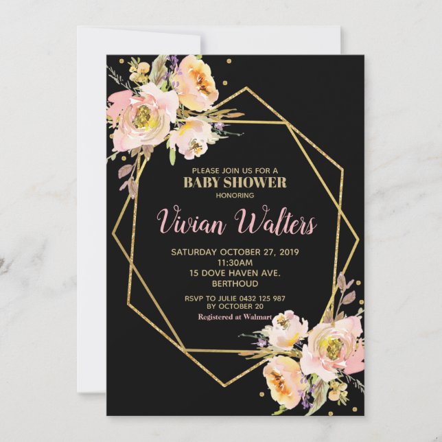 Invitación floral Baby Shower Chica rosado Rubor (Anverso)