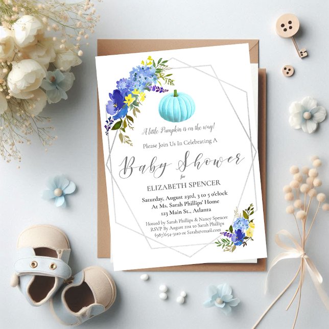 Invitación floral Baby Shower de calabaza azul (Subido por el creador)