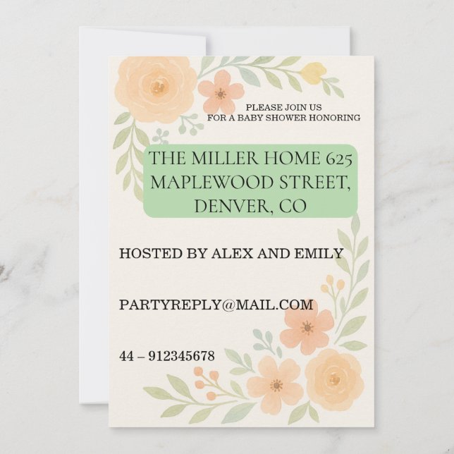 Invitación Floral Baby Shower Invitation (Reverso)