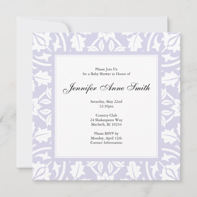 Invitación Floral Baby Shower Invitation - Baby Lilac (Anverso)