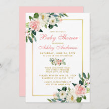 Invitación floral Baby Shower Pink White Gold GP