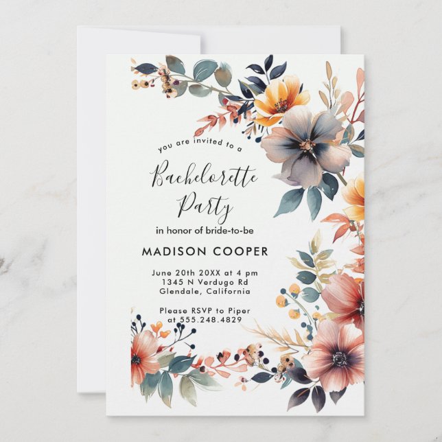 Invitación Floral Bachelorette (Anverso)
