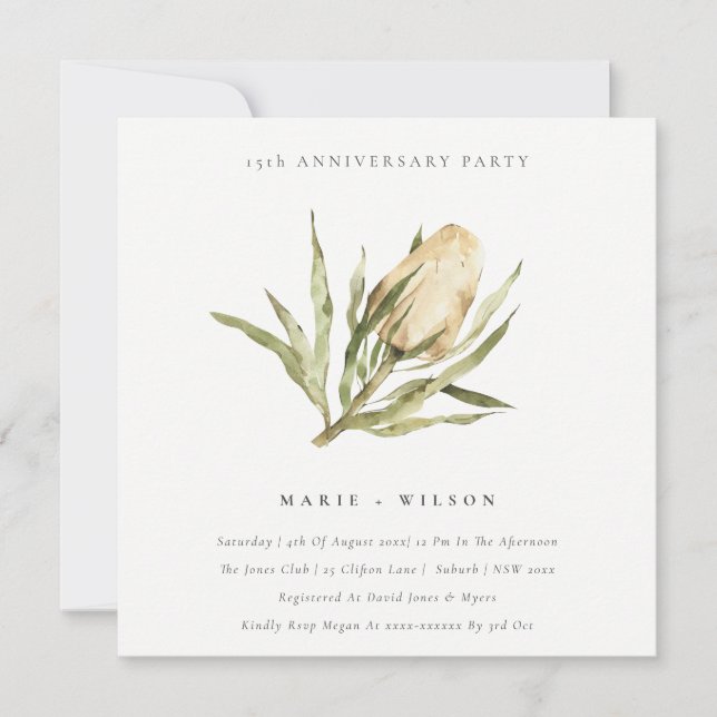 Invitación Floral banksia nativa cubana cualquier año de aniv (Anverso)