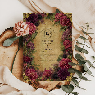 Invitación Floral barroca victoriana en Borgoña y Oro