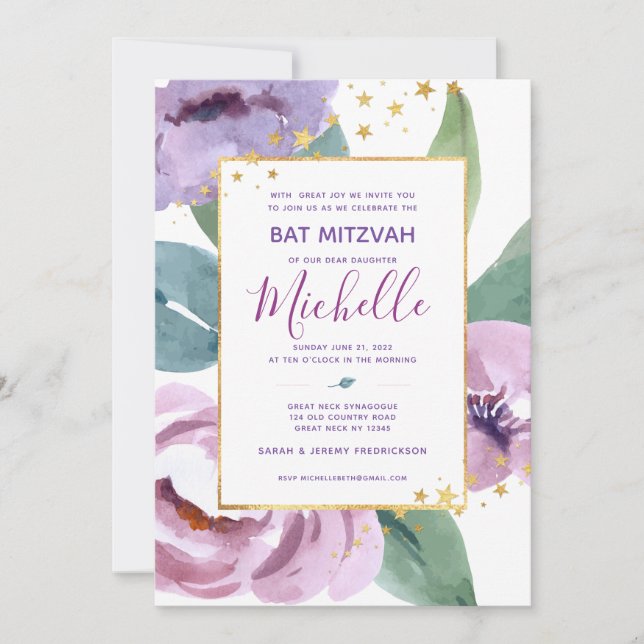Invitación floral Bat Mitzvah (Anverso)