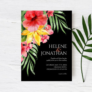 Invitación Floral Beach Black Tropical Destination Wedding