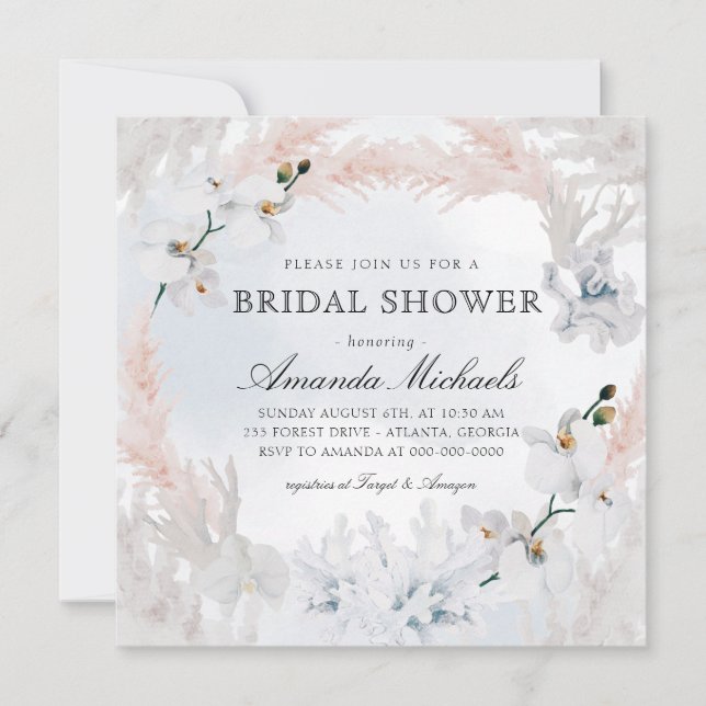 Invitación Floral Beach Blue Bridal Shower (Anverso)