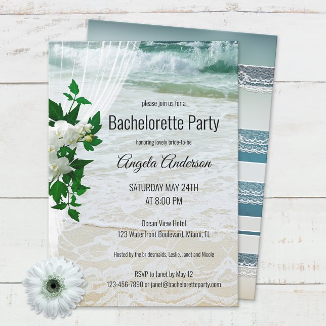 Invitación Floral Beach Lace Bachelorette (Subido por el creador)