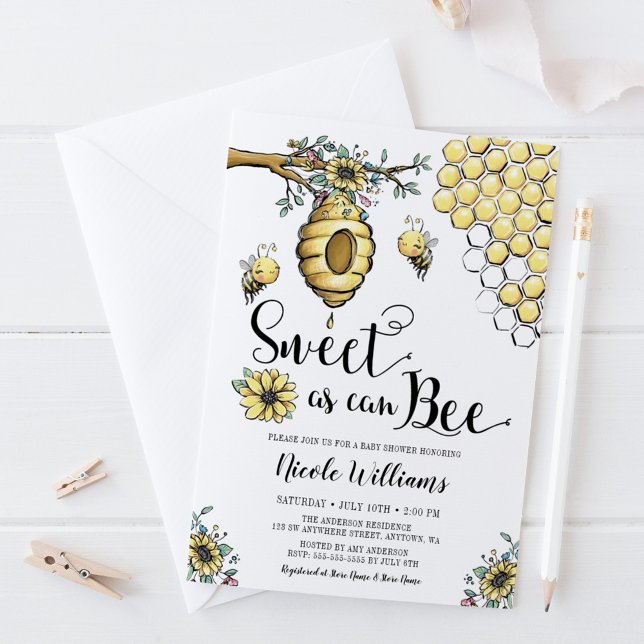 Invitación Floral Beehive Honey Sweet Bee Chica Baby Shower (Subido por el creador)