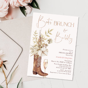 Invitación Floral Beige Boots Brunch Bubbly Bridal Shower