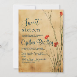 Invitación Floral Beige Sweet Dieciséis Fiesta de Cumpleaños