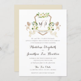 Invitación Floral Beige White Greenerenery Elegante Escudo de
