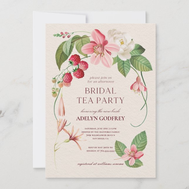 Invitación floral berry Wildflower Bridal Shower (Anverso)